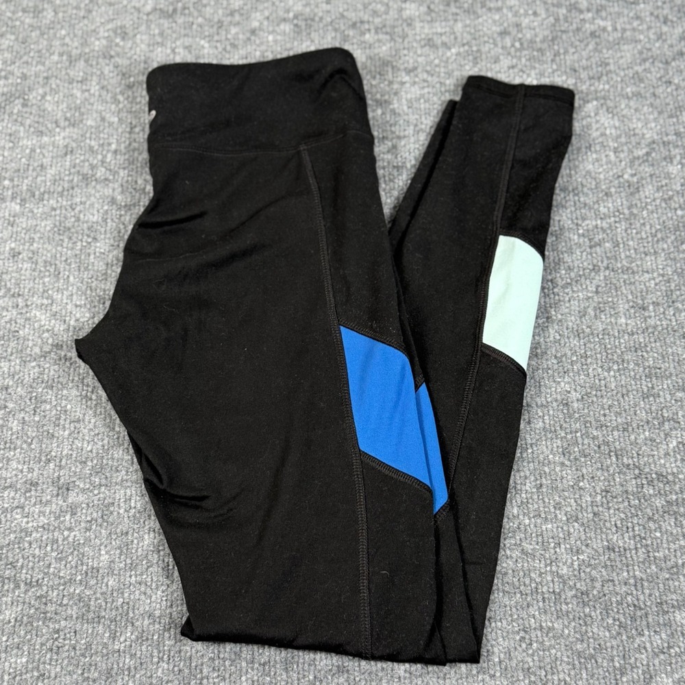 Champion Duo Dry Small Athletic Leggings Black Blue Mint Geometric Colorblock